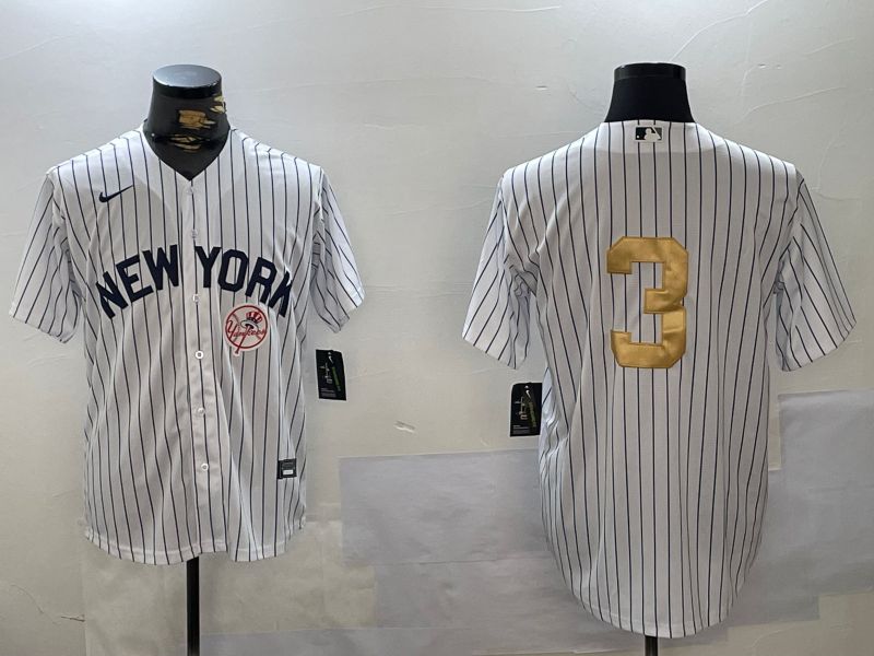 Men New York Yankees #3 Ruth White Stripe Fashion Nike 2024 MLB Jersey style 7